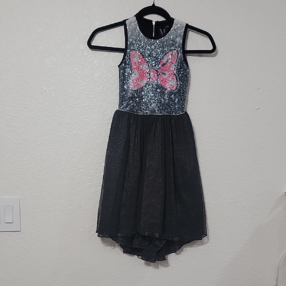 Disney Glittery Black Dress with Pink Bow